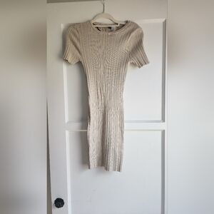 Divided Ribbed Knit Dress in Cream